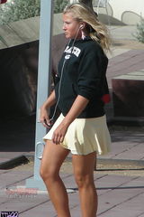 Windy upskirt. Blonde flashes, but she don't care